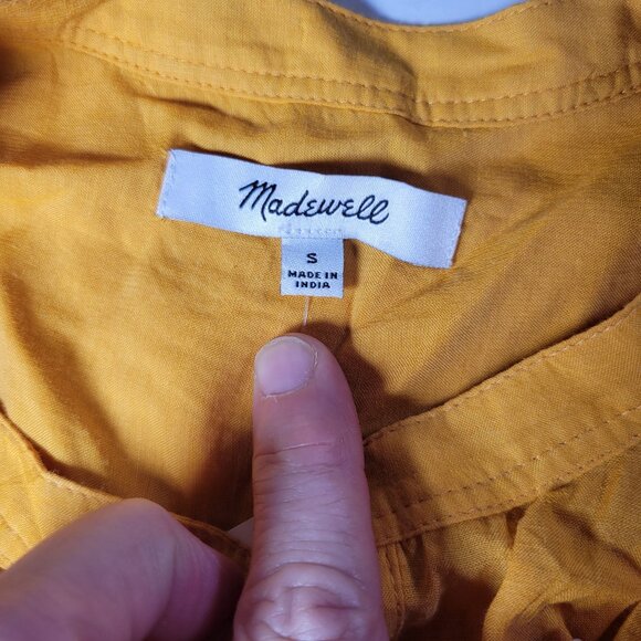 Madewell Women Yellow Shirred Button-Down Cotton Linen Blend Top Size S - Picture 2 of 7